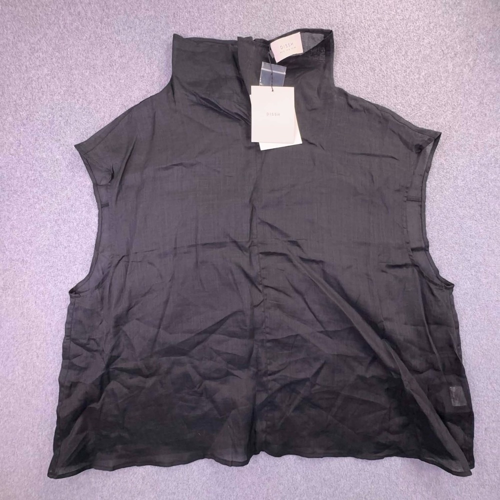 NEW DISSH Carmel Ramie Funnel Neck Top Women's AU 12 US 8 EU 40 Black Linen